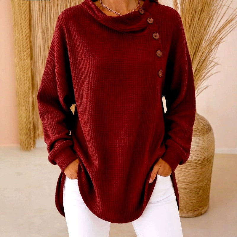 Women's Waffle Cowl Neck Relaxed Sweater