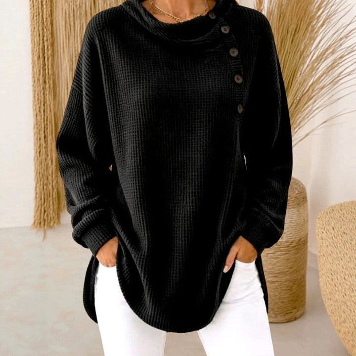 Women's Waffle Cowl Neck Relaxed Sweater