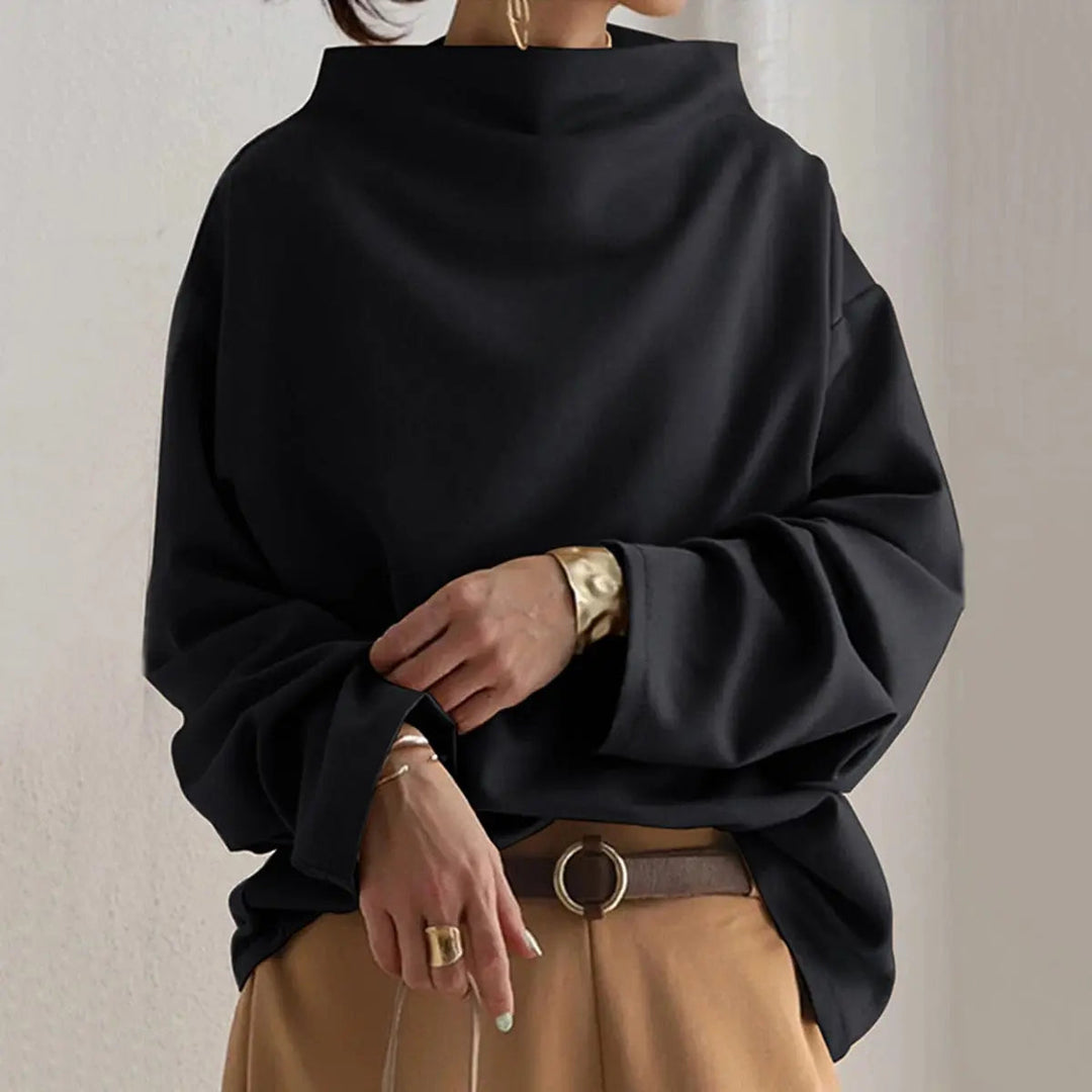 Women's Oversized Mock-Neck Long-Sleeve Hoodie Top