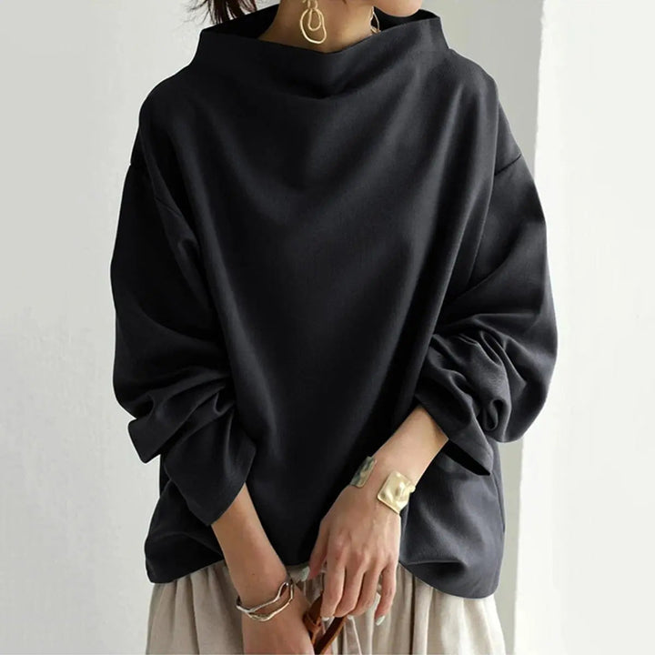 Women's Oversized Mock-Neck Long-Sleeve Hoodie Top