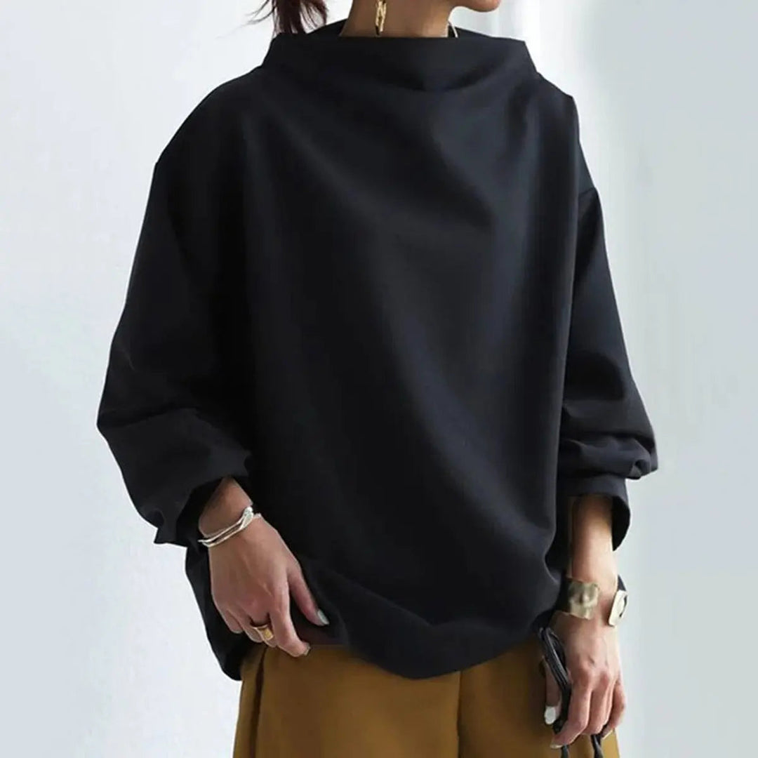 Women's Oversized Mock-Neck Long-Sleeve Hoodie Top