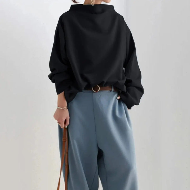 Women's Oversized Mock-Neck Long-Sleeve Hoodie Top