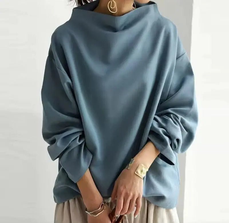 Women's Oversized Mock-Neck Long-Sleeve Hoodie Top