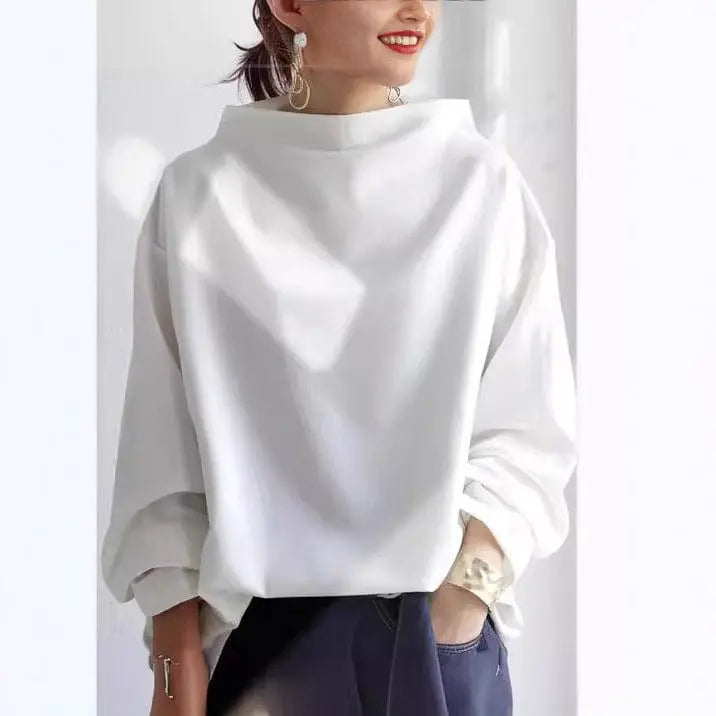 Women's Oversized Mock-Neck Long-Sleeve Hoodie Top