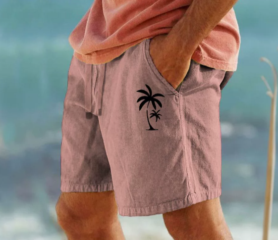 Men's Summer Shorts with Palm Embroidery for Casual Style