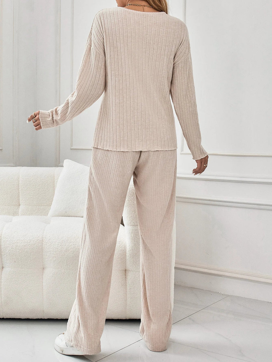 Women's Ribbed Knit Two-Piece Loungewear Set