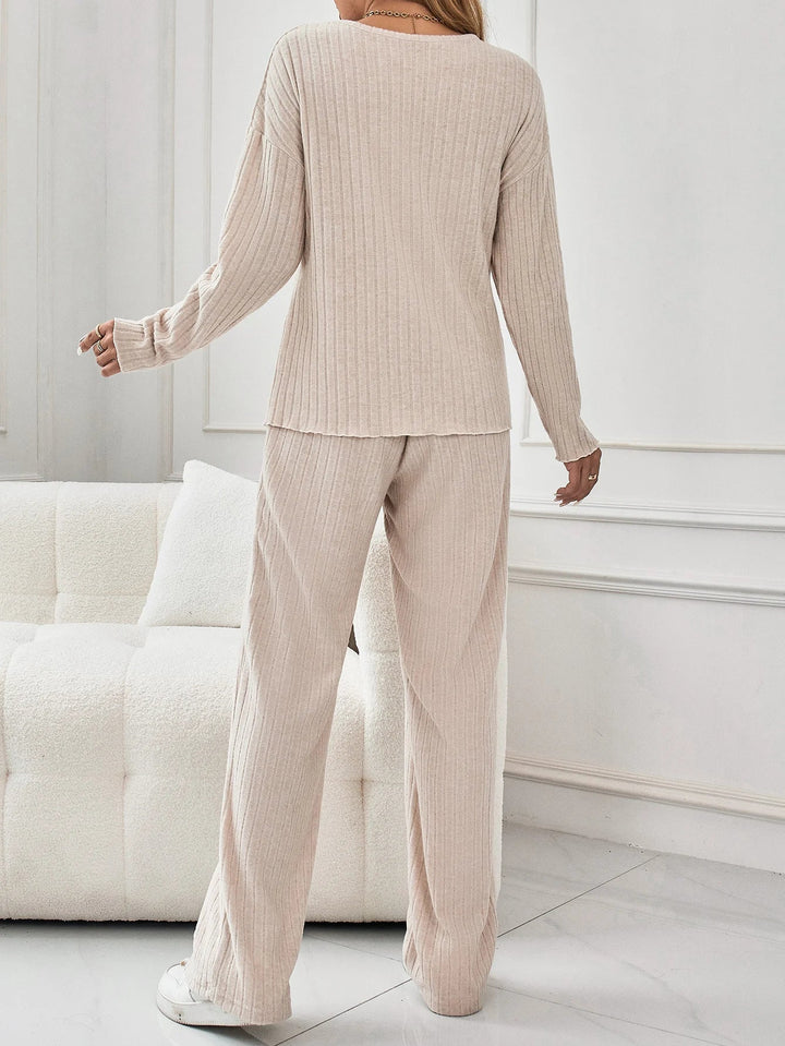 Women's Ribbed Knit Two-Piece Loungewear Set