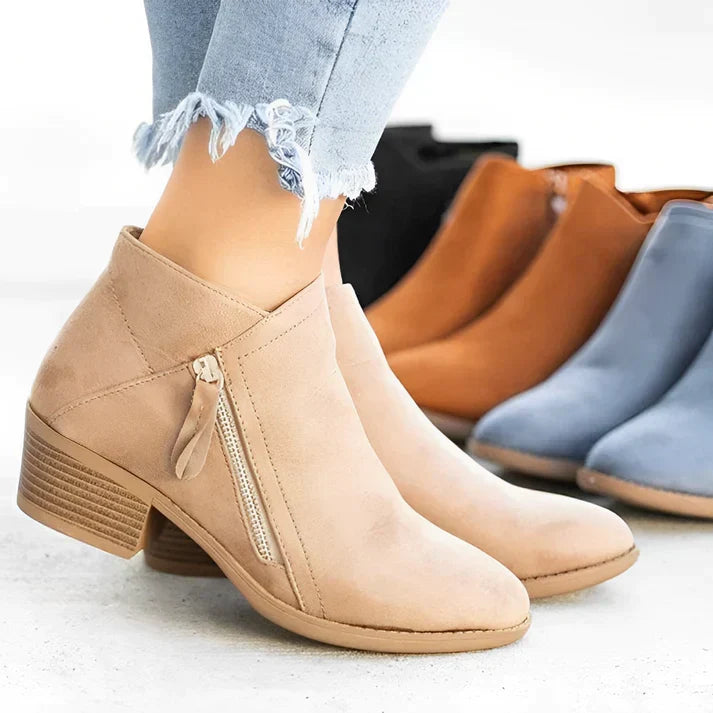 Women's Side Zipped Suede Ankle Boots
