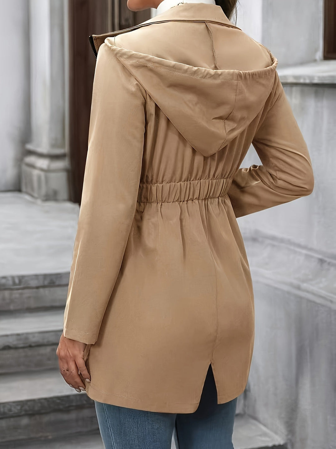 Women's Hooded Utility Jacket with Drawstring Waist and Pockets