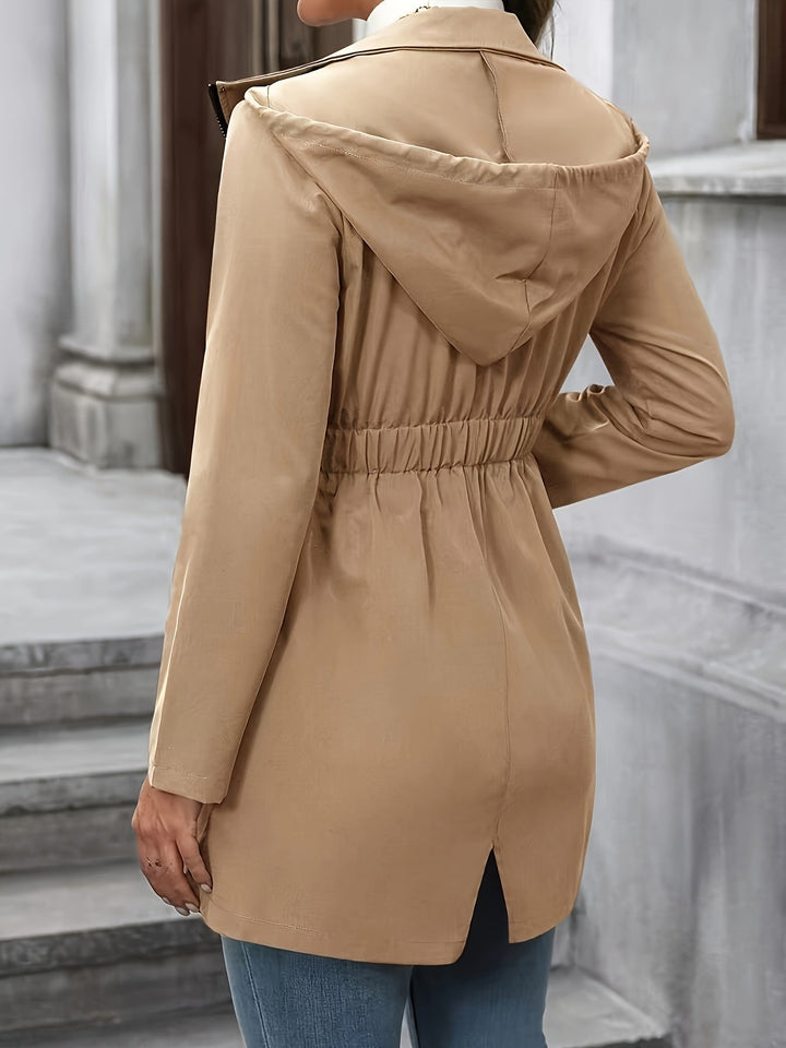Women's Hooded Utility Jacket with Drawstring Waist and Pockets