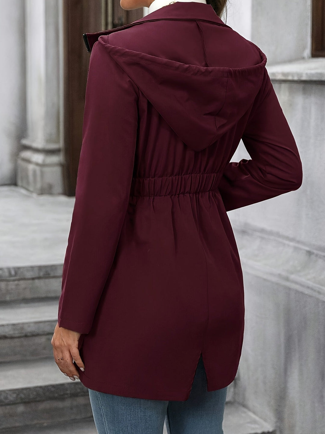 Women's Hooded Utility Jacket with Drawstring Waist and Pockets