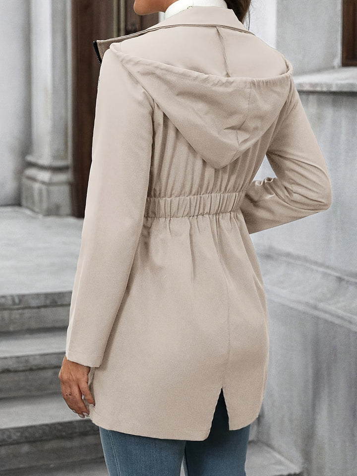 Women's Hooded Utility Jacket with Drawstring Waist and Pockets