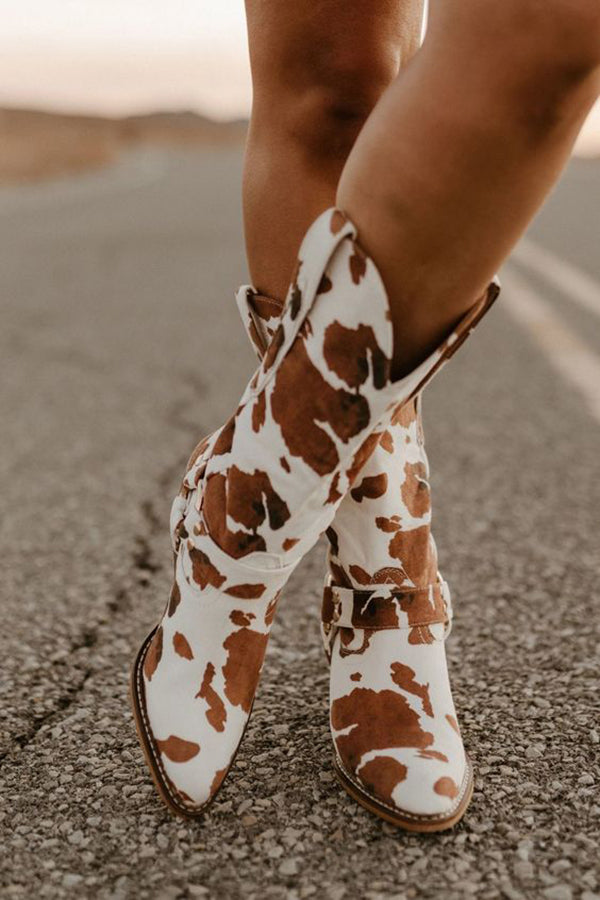 Women's Cow Print Western Style Boots