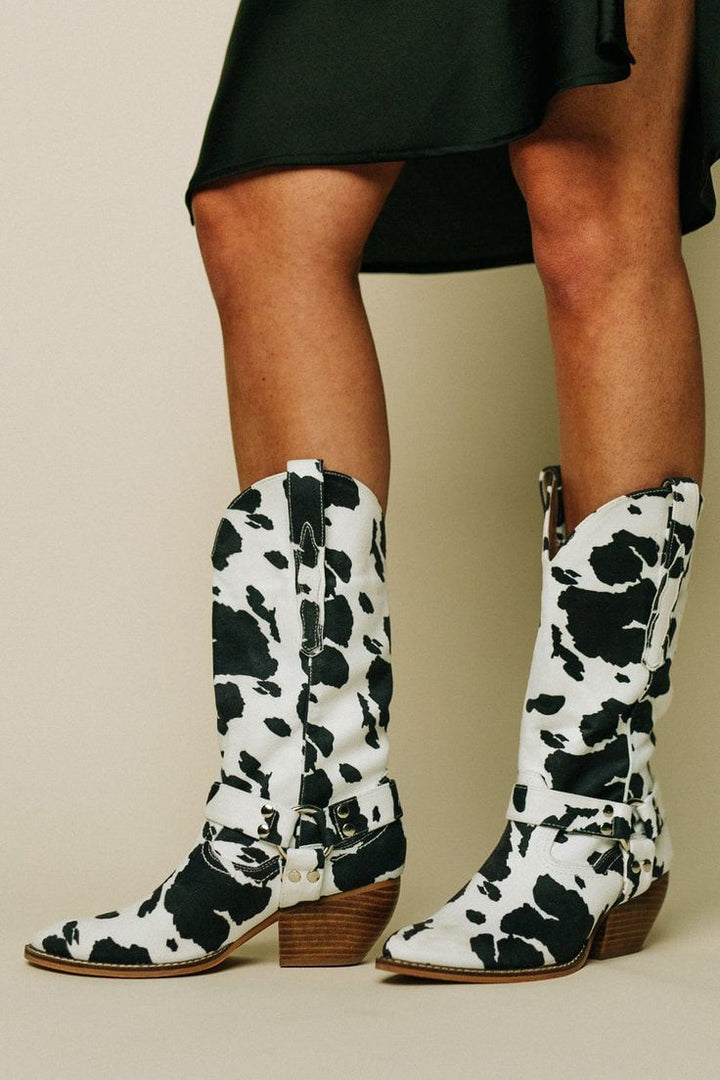 Women's Cow Print Western Style Boots