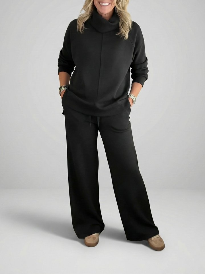 Women's Turtleneck Pullover and Wide-Leg Pants Outfit Set