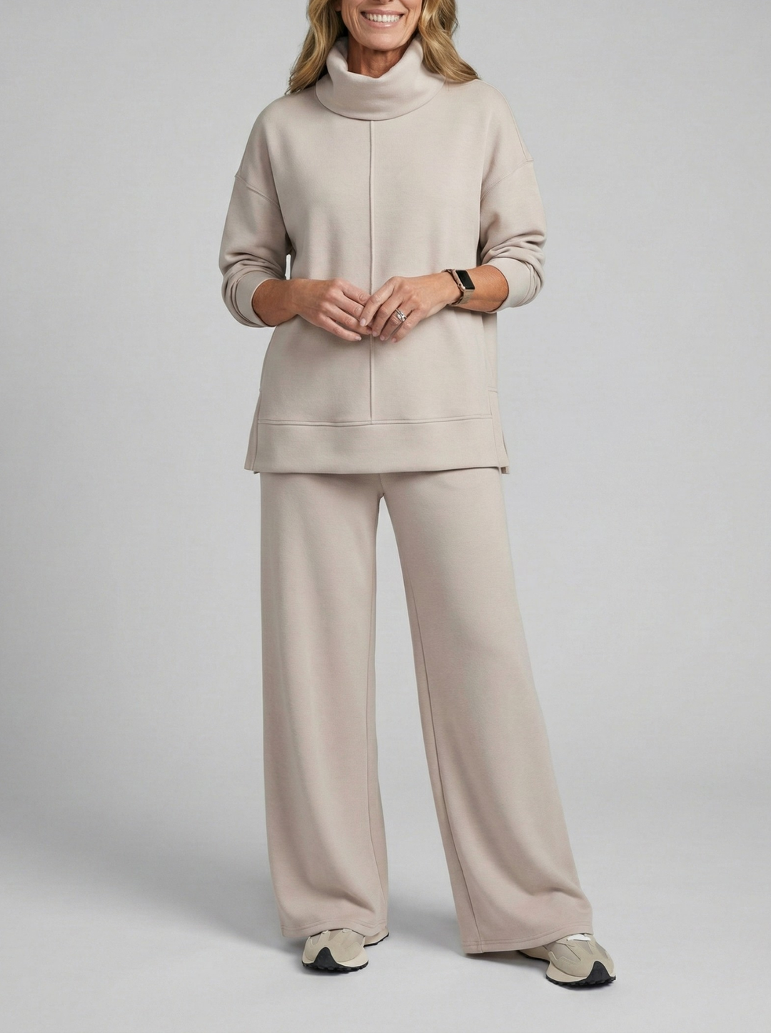 Women's Turtleneck Pullover and Wide-Leg Pants Outfit Set