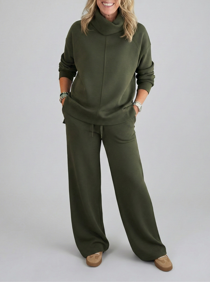 Women's Turtleneck Pullover and Wide-Leg Pants Outfit Set