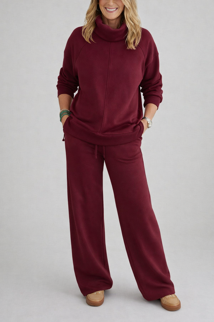 Women's Turtleneck Pullover and Wide-Leg Pants Outfit Set