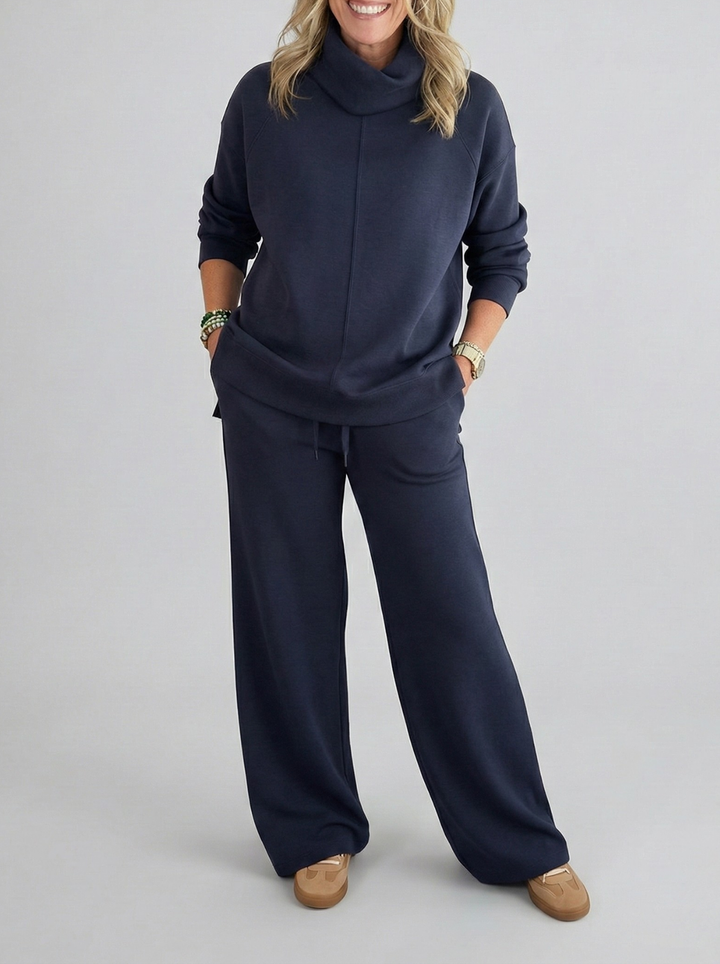Women's Turtleneck Pullover and Wide-Leg Pants Outfit Set