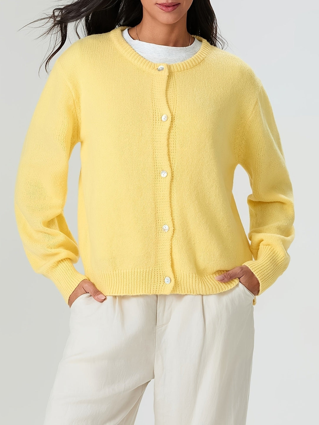 Women's Cropped Knit Cardigan with Button Closure