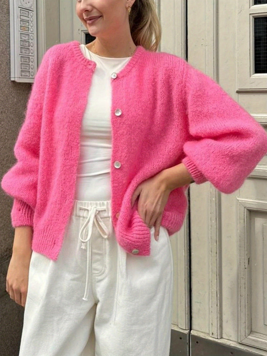 Women's Cropped Knit Cardigan with Button Closure