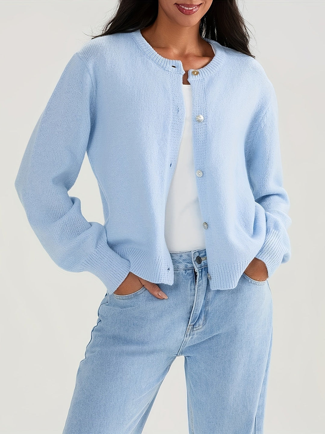Women's Cropped Knit Cardigan with Button Closure