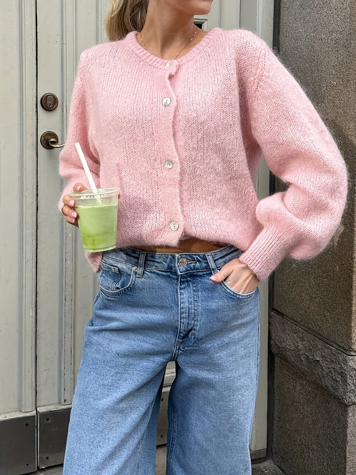 Women's Cropped Knit Cardigan with Button Closure