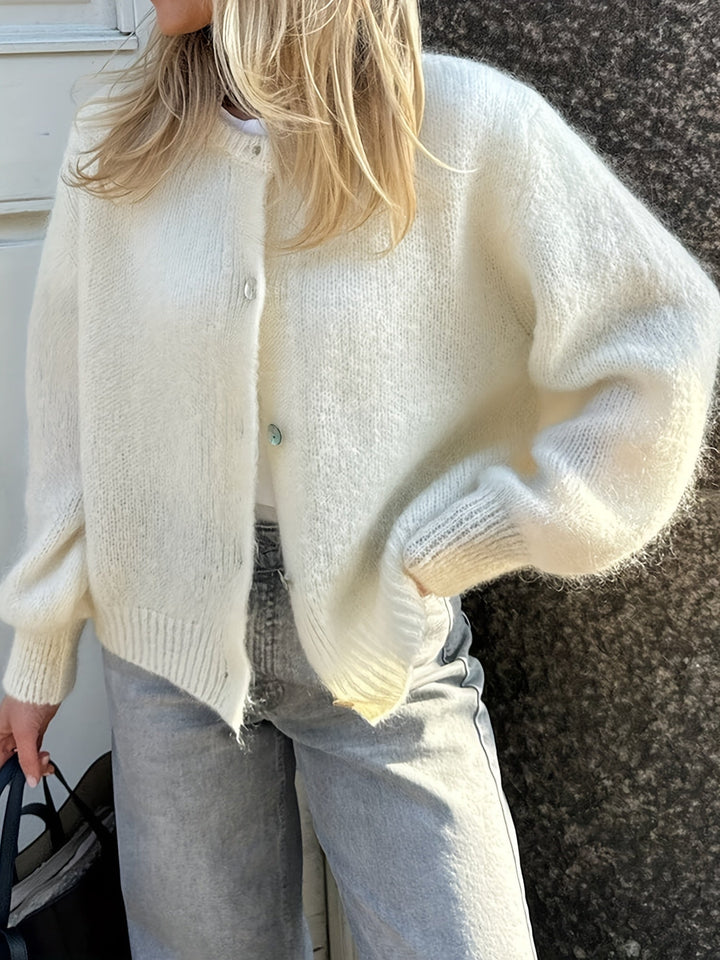Women's Cropped Knit Cardigan with Button Closure