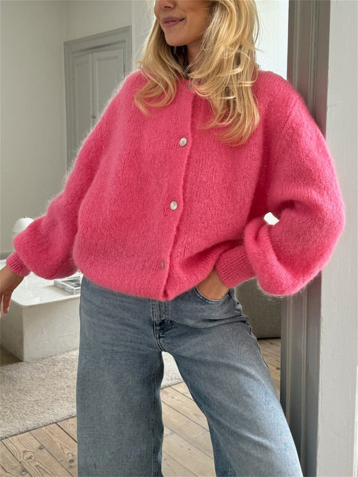 Women's Cropped Knit Cardigan with Button Closure