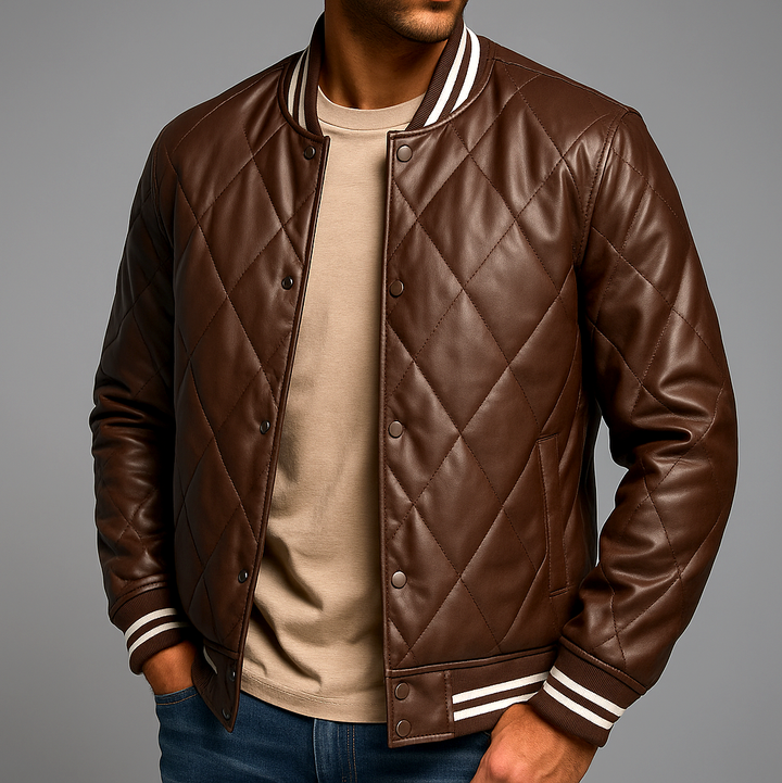 Men's Quilted Leather Bomber Jacket