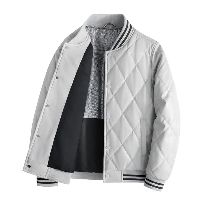 Men's Quilted Leather Bomber Jacket