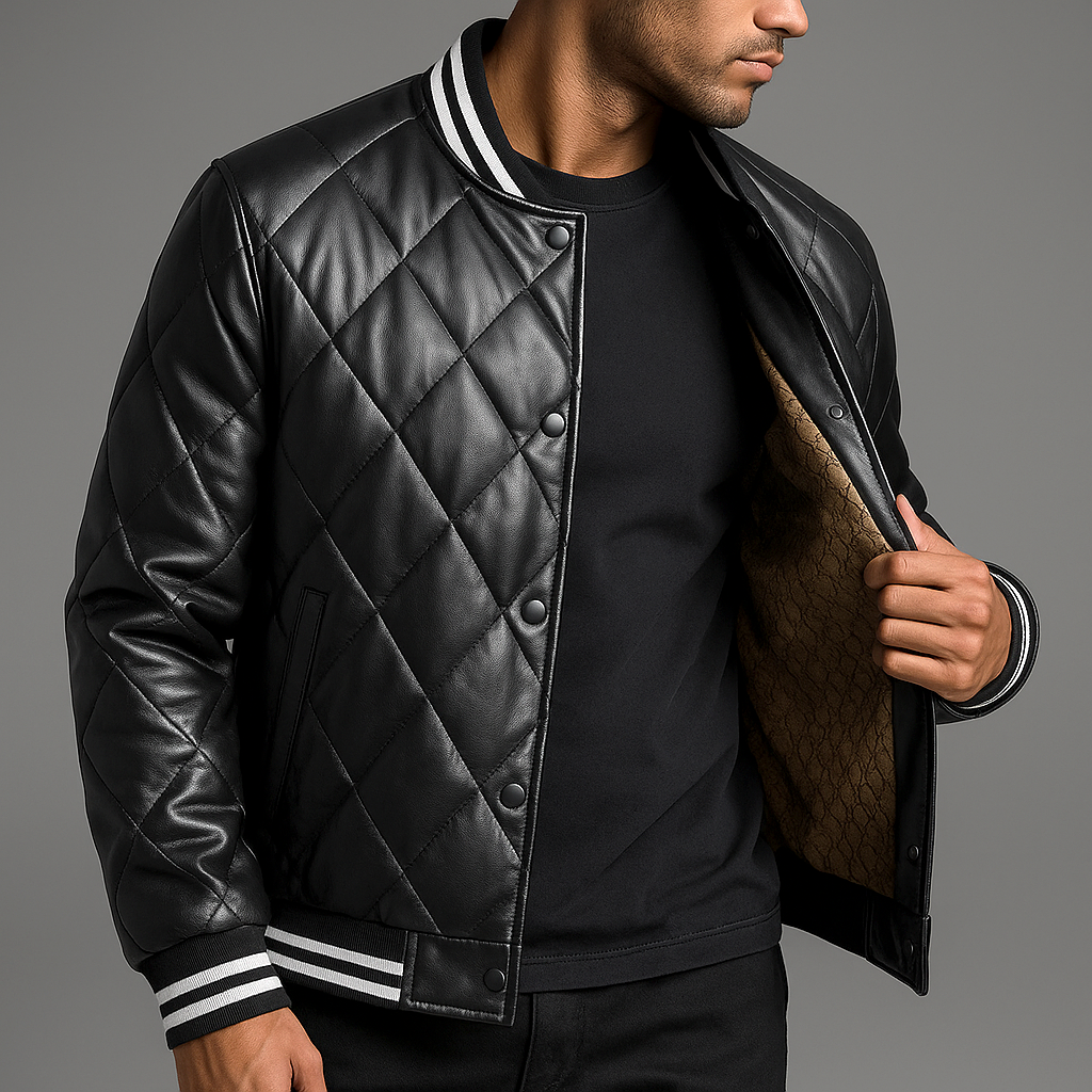 Men's Quilted Leather Bomber Jacket