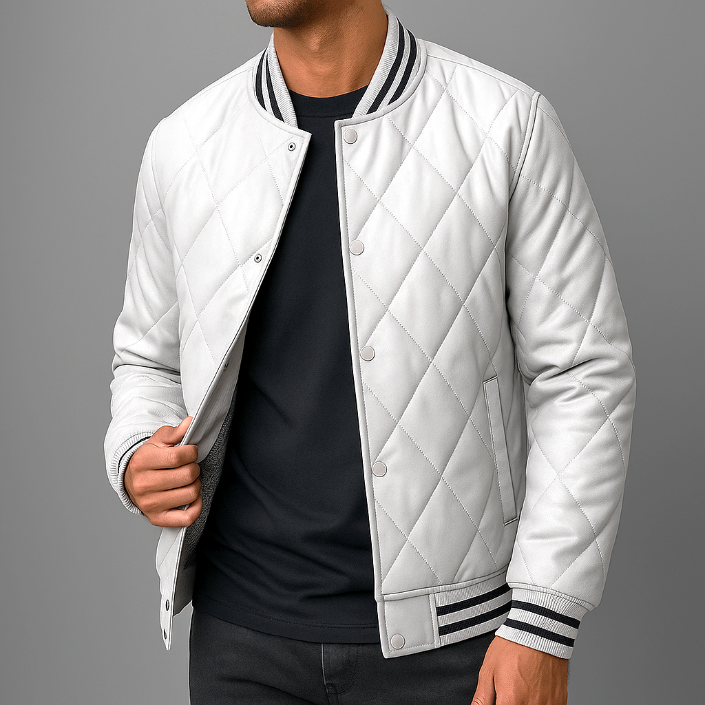 Men's Quilted Leather Bomber Jacket