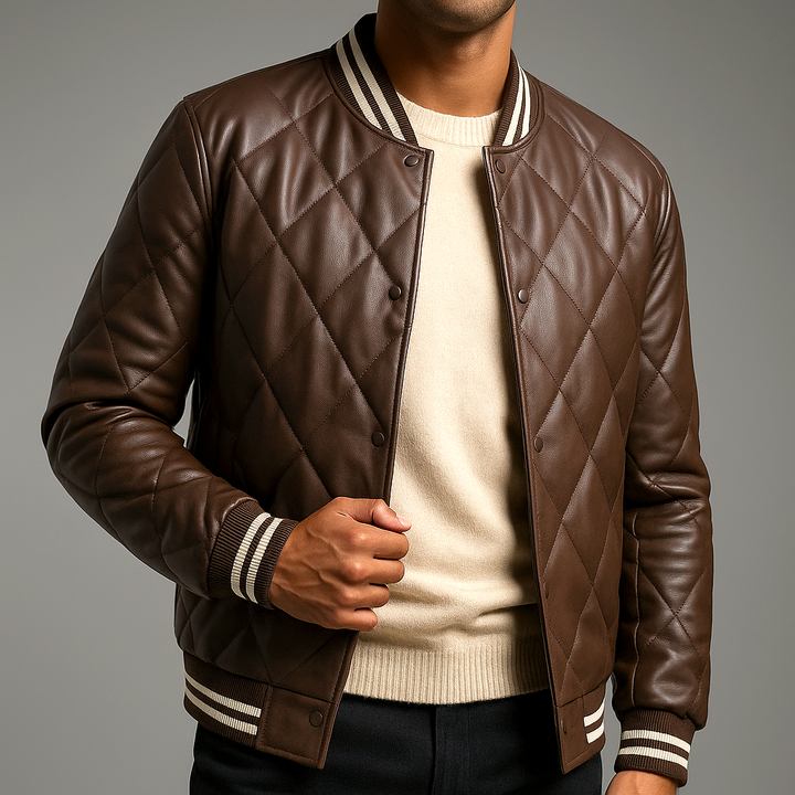 Men's Quilted Leather Bomber Jacket