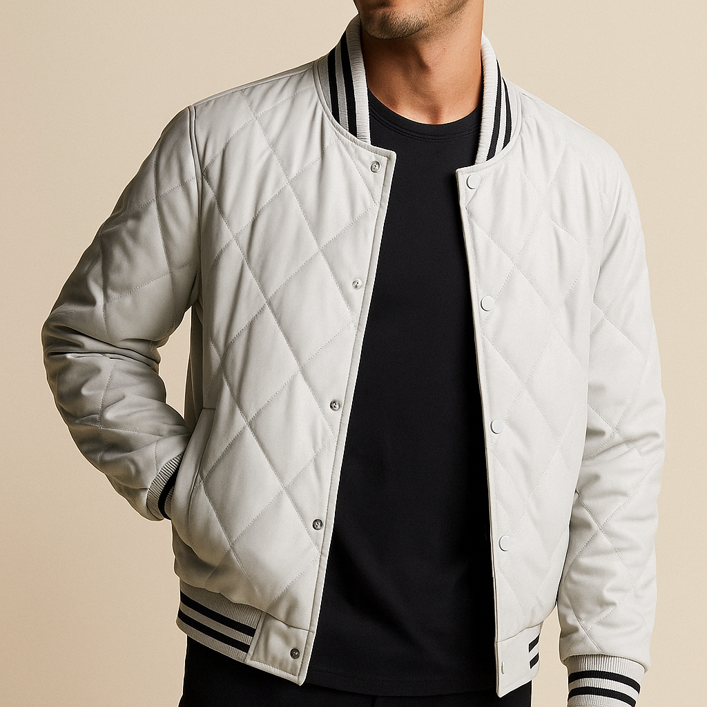 Men's Quilted Leather Bomber Jacket