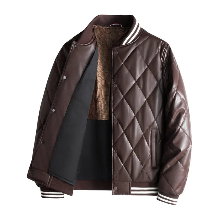Men's Quilted Leather Bomber Jacket