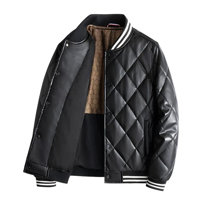 Men's Quilted Leather Bomber Jacket