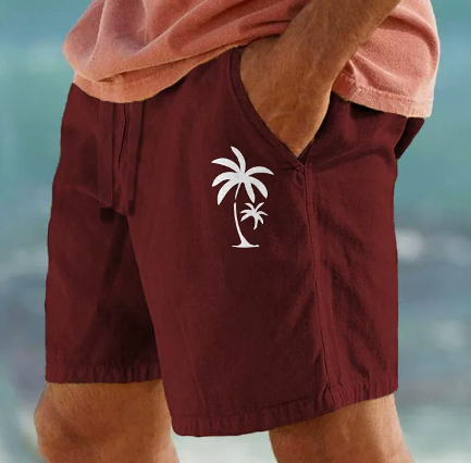 Men's Summer Shorts with Palm Embroidery for Casual Style