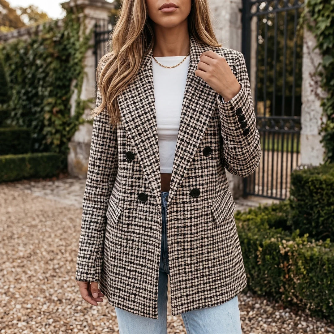 Women's Houndstooth Double Breasted Blazer