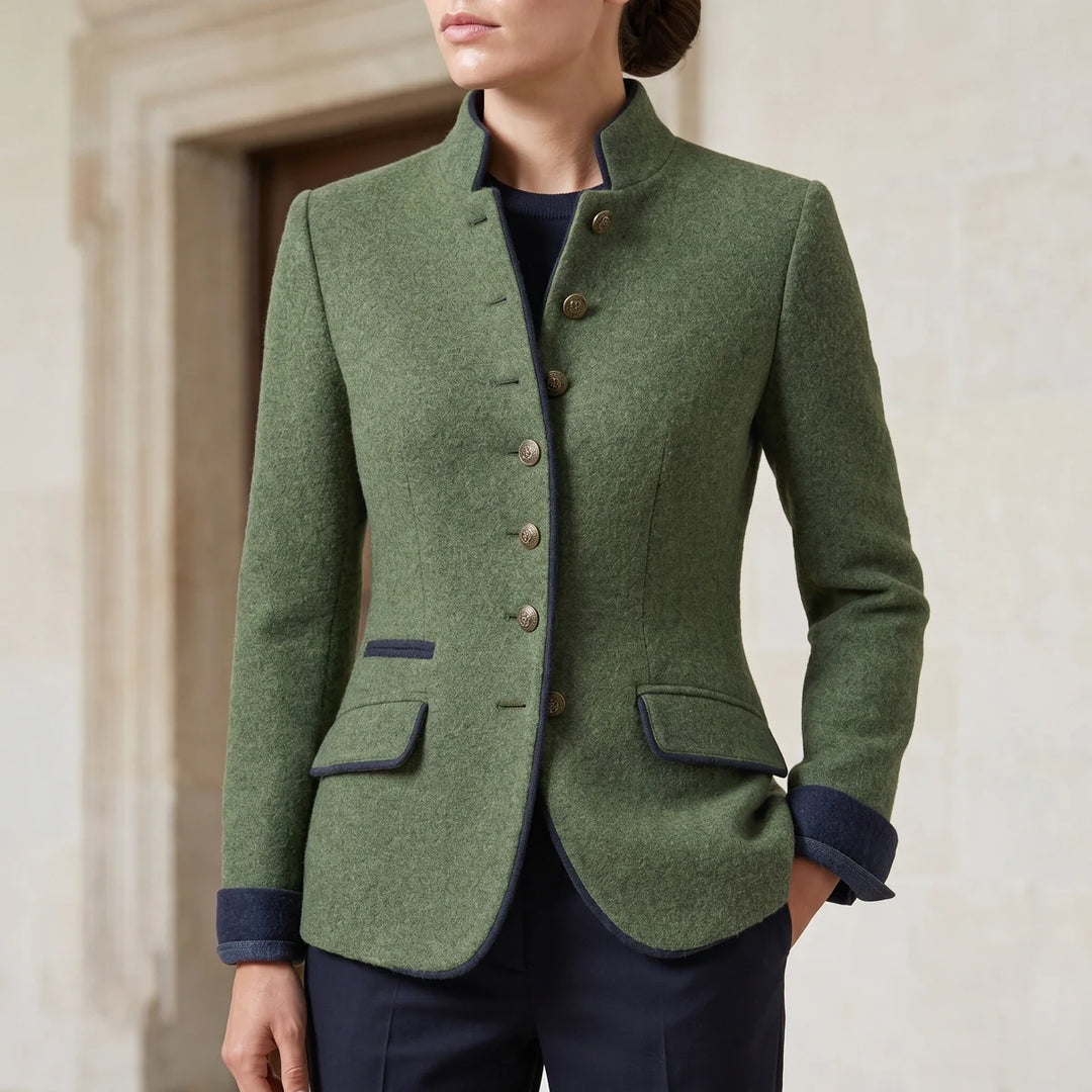 Women's Piped Stand Collar Wool Blazer