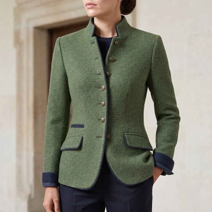 Women's Piped Stand Collar Wool Blazer