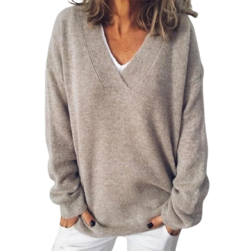 Women's Relaxed Fit V-Neck Knit Sweater for Cozy Winter Wear