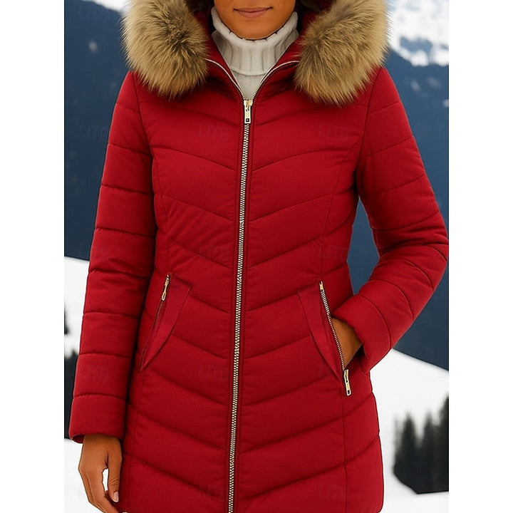 Women's Quilted Winter Parka with Fur-Trim Hood and Shaped Waist