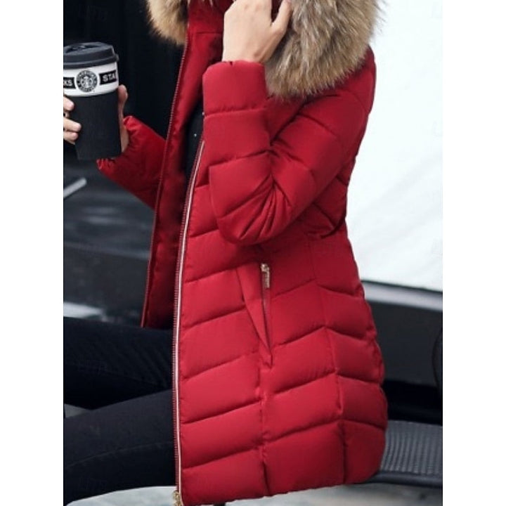 Women's Quilted Winter Parka with Fur-Trim Hood and Shaped Waist
