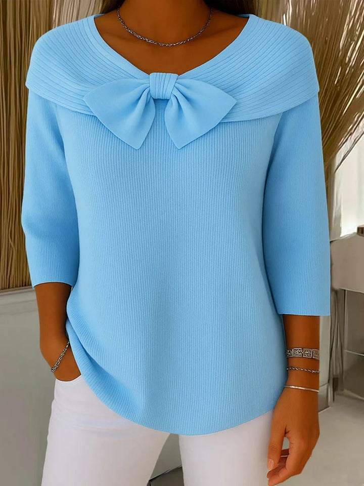 Women's Ribbed Knit Sweater with Bow Detail