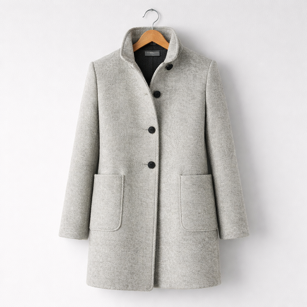 Women's Button-Front Wool Coat with Stand Collar