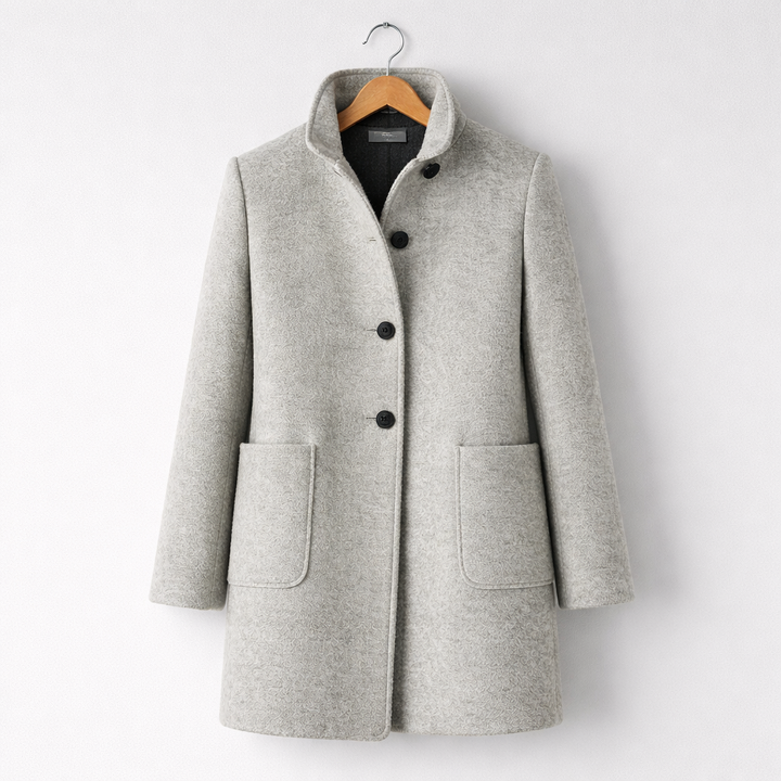 Women's Button-Front Wool Coat with Stand Collar