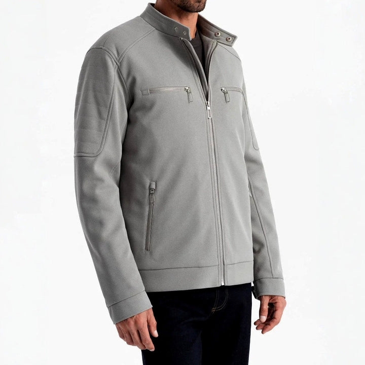 Men's Stand Collar Zip-Up Jacket with Snap Button Closure