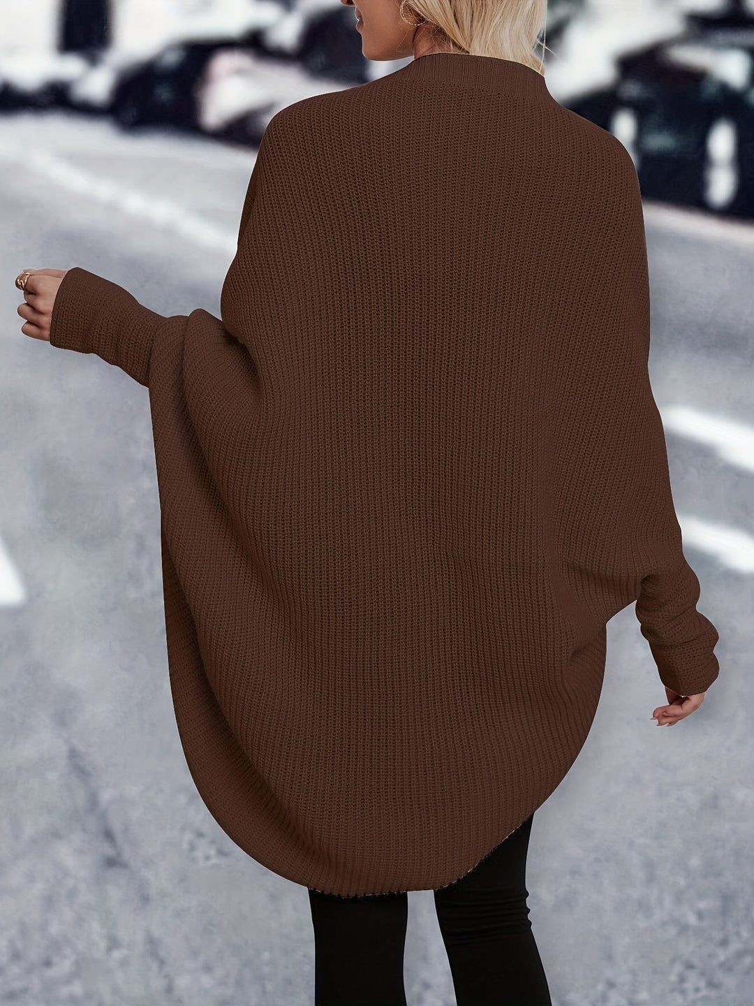 Women's Ribbed Open-Front Cardigan with Batwing Sleeves