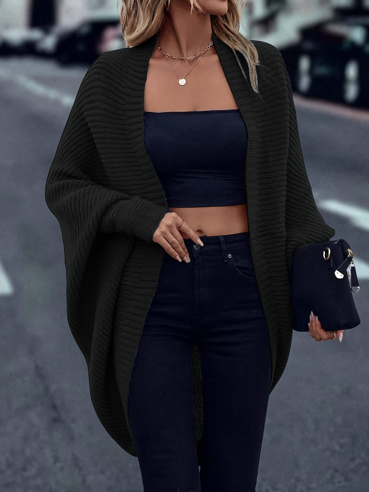 Women's Ribbed Open-Front Cardigan with Batwing Sleeves